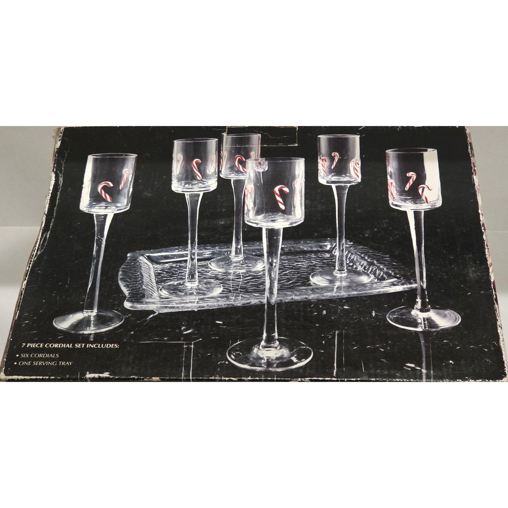 Christmas 3D Candy Cane Cordial Glass Set 6 Piece No Tray Festive Holiday Party